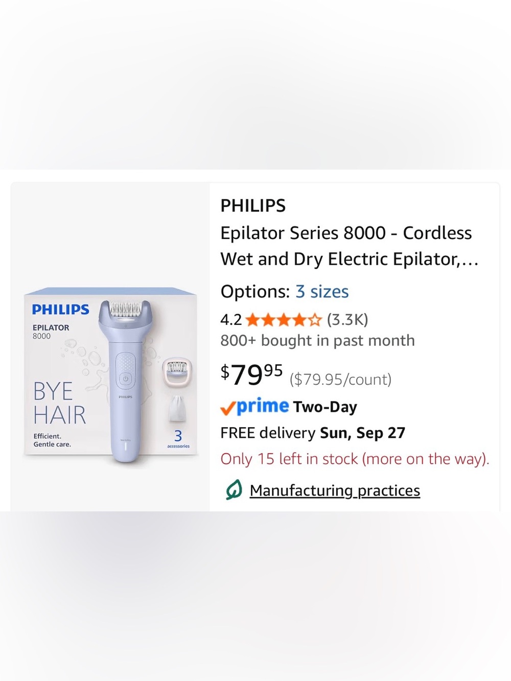 Philips Epilator Series 8000 Cordless Wet Dry Electric Epilator hair removal